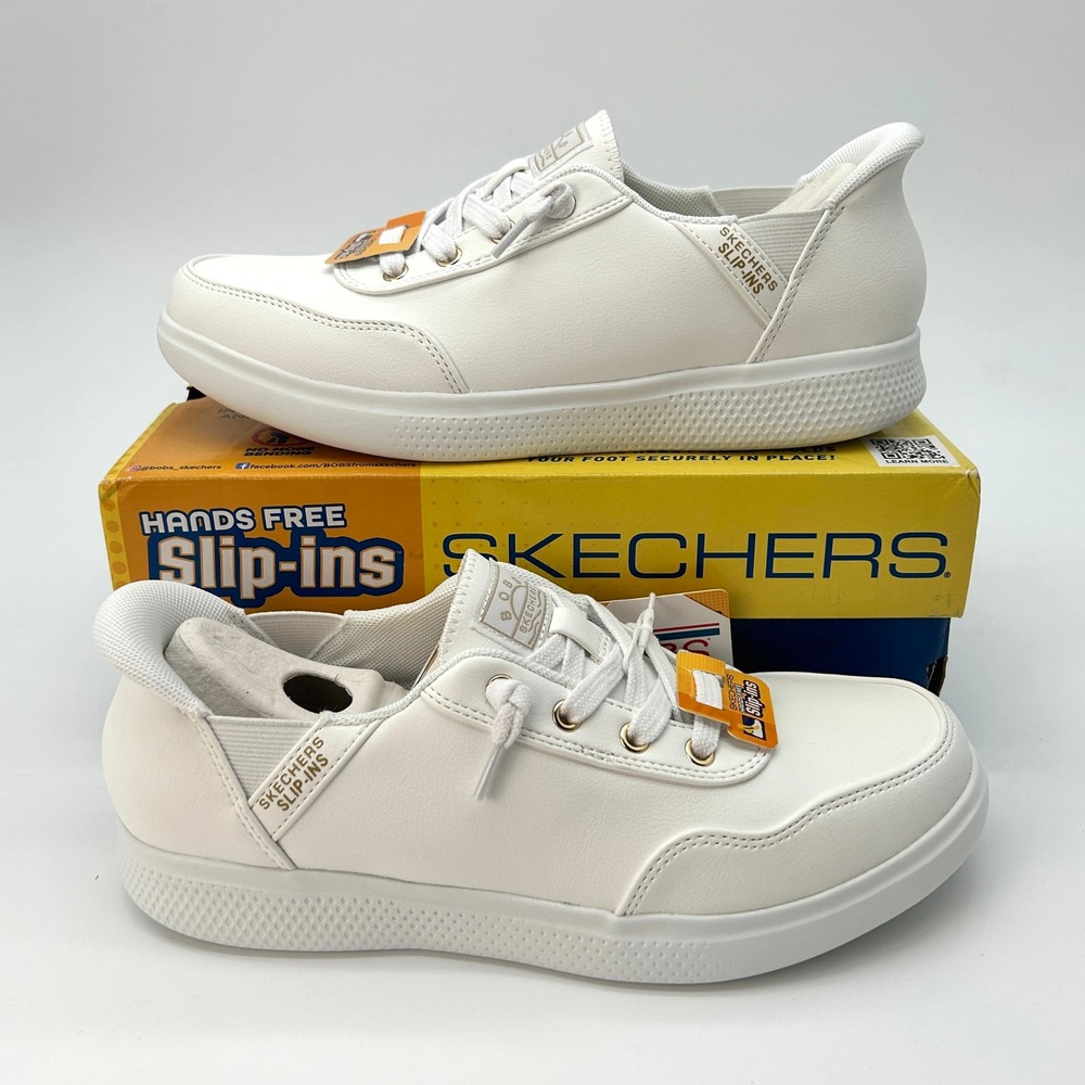 Womens Sneakers Skechers BOBS Skip Cute B Cute Size 7 White Vegan Leather NEW